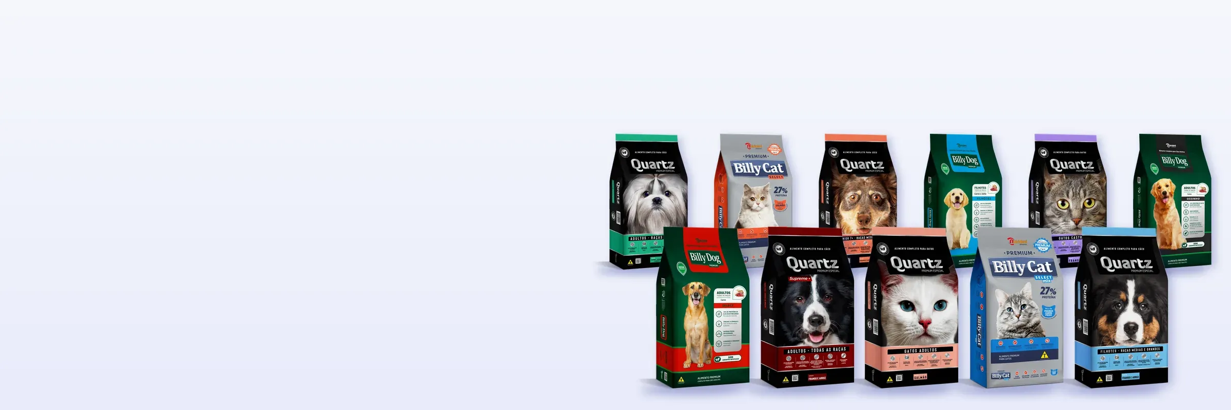 Sacos de ração Nutridani para cães e gatos, lado a lado